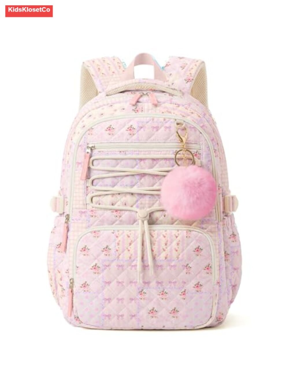 Quilted Cotton Anti-Theft Backpack with Multi-Pocket, Fits 15.6 Inch Laptop